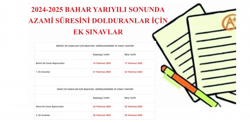 2024-2025 AKADEMİK YILI BAHAR YARIYILI SONUNDA AZAMİ SÜRESİNİ DOLDURANLAR İÇİN EK SINAVLAR