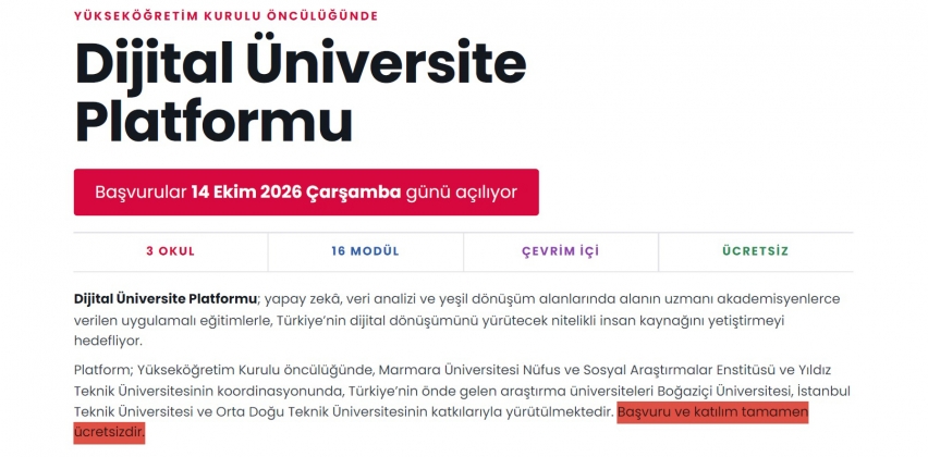 Dijital Üniversite Platformu Başvuruları Başladı