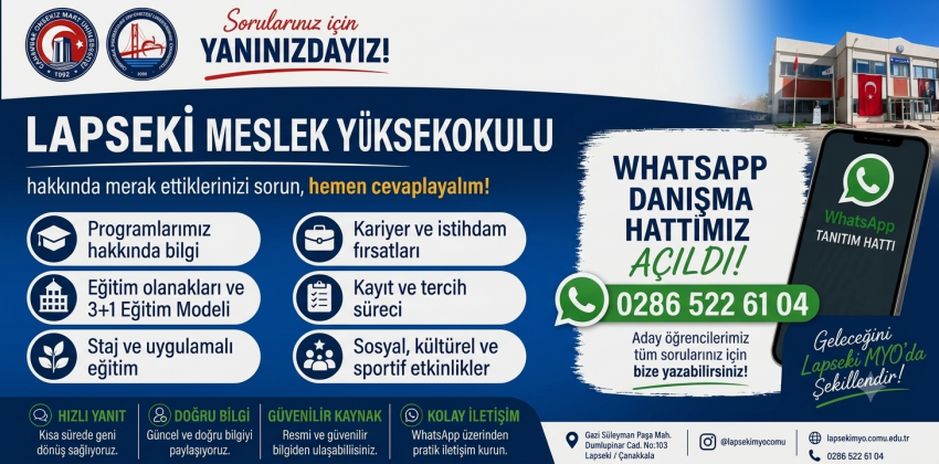 Lapseki Meslek Yüksekokulu WhatsApp Danışma Hattımız Hizmetinizde!