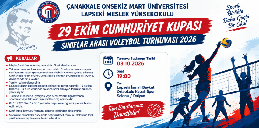  29 EKİM CUMHURİYET KUPASI SINIFLAR ARASI VOLEYBOL TURNUVASI