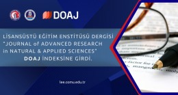 Journal of Advanced Research in Natural and Applied Sciences DOAJ İndeksine Girdi.