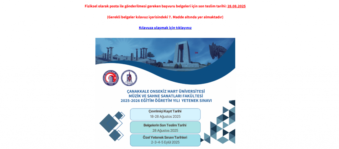 Başvuru Belgeleri İçin Son Teslim Tarihi