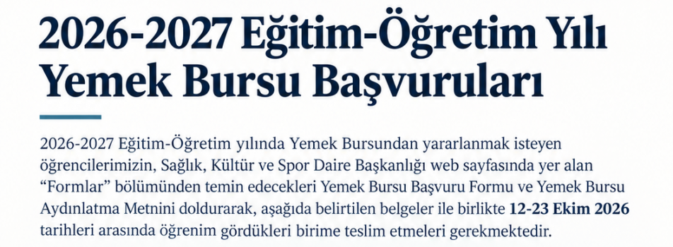 2026-2027 Eğitim-Öğretim Yılı Yemek Bursu Başvuruları