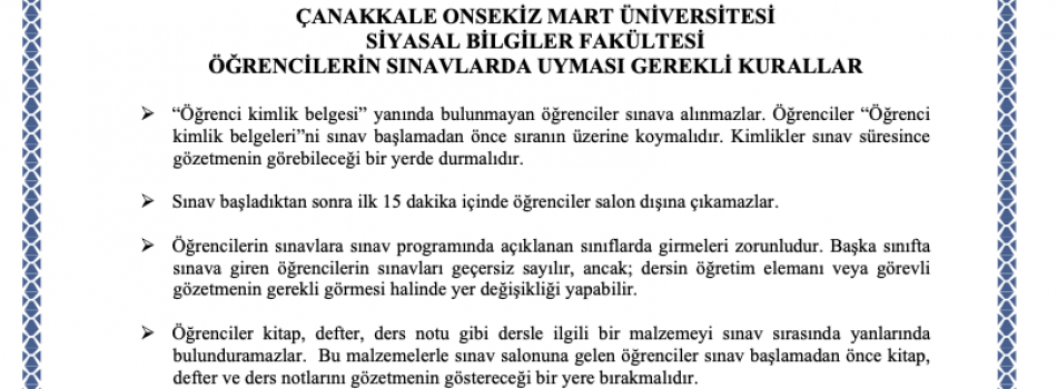 Öğrencilerin Sınavlarda Uyması Gereken Kurallar