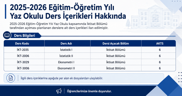 2025-2026 Eğitim-Öğretim Yılı Yaz Okulu Ders İçerikleri 