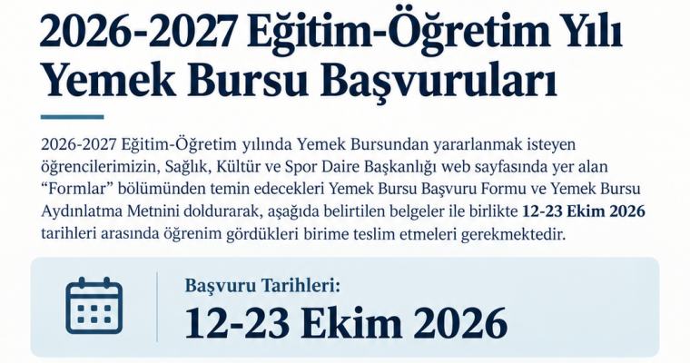 2026-2027 Eğitim-Öğretim Yılı Yemek Bursu Başvuruları