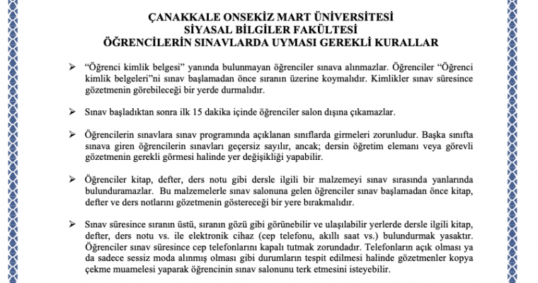 Öğrencilerin Sınavlarda Uyması Gereken Kurallar