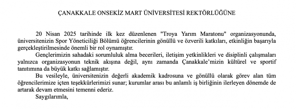 ÇANAKKALE BELEDİYESİNDEN SPOR YÖNETİCİLİĞİ ÖĞRENCİLERİNE ANLAMLI TEŞEKKÜR