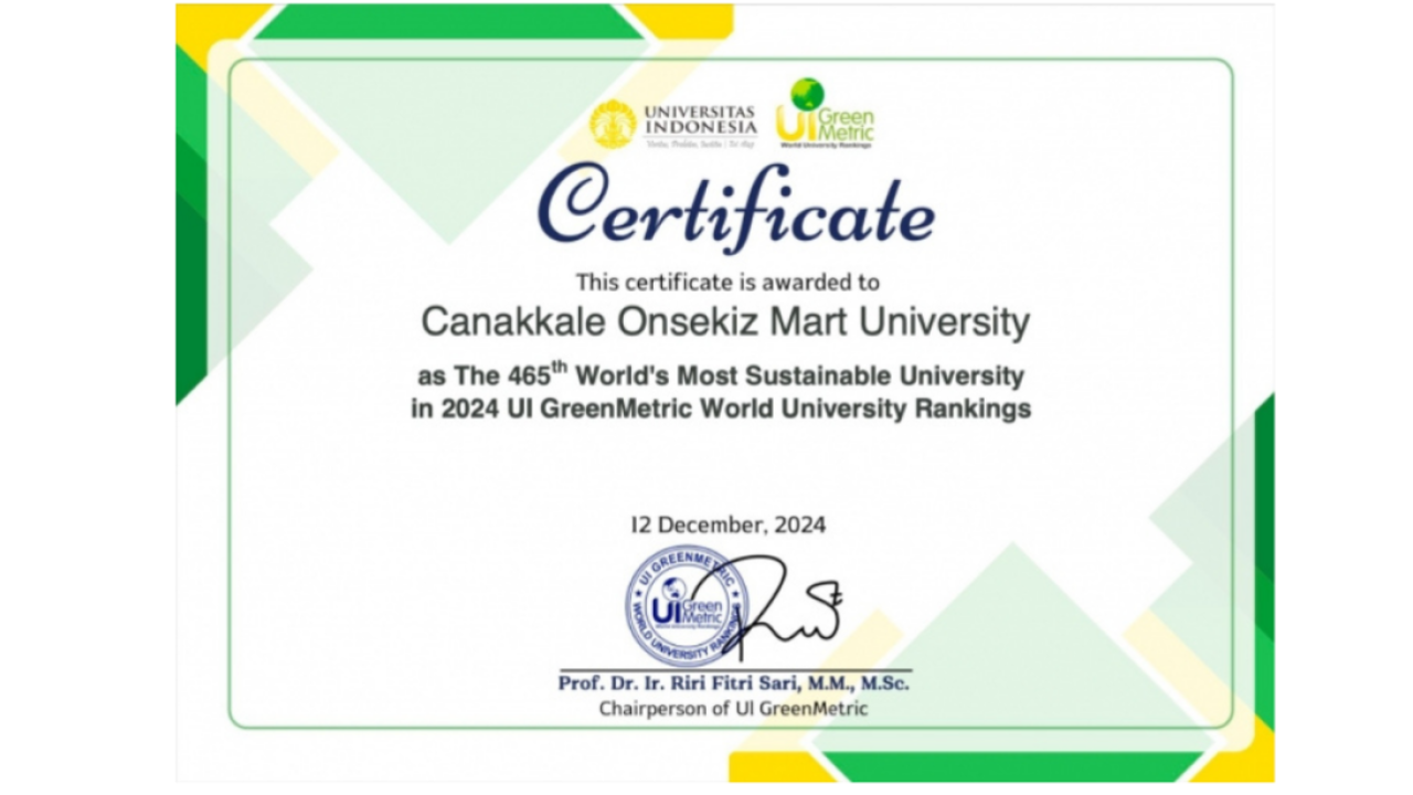 ÇOMÜ 2024 Green Metric Sıralaması 