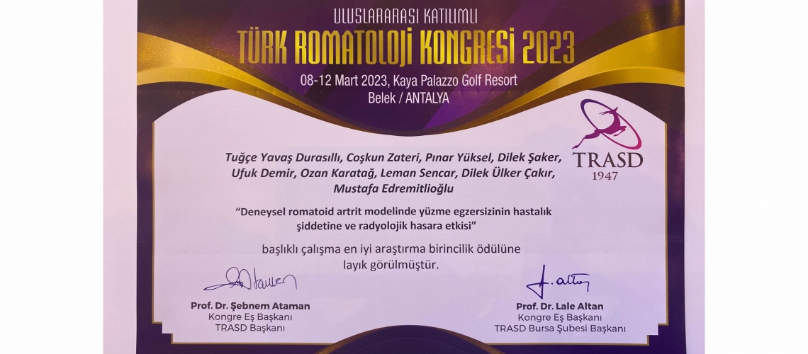 TÜRK-ROM 2023 Kongresinden En İyi Araştırma Birincilik Ödülü